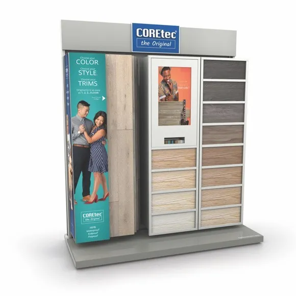 COREtec Colorwall display of 48 exclusive luxury vinyl plank styles