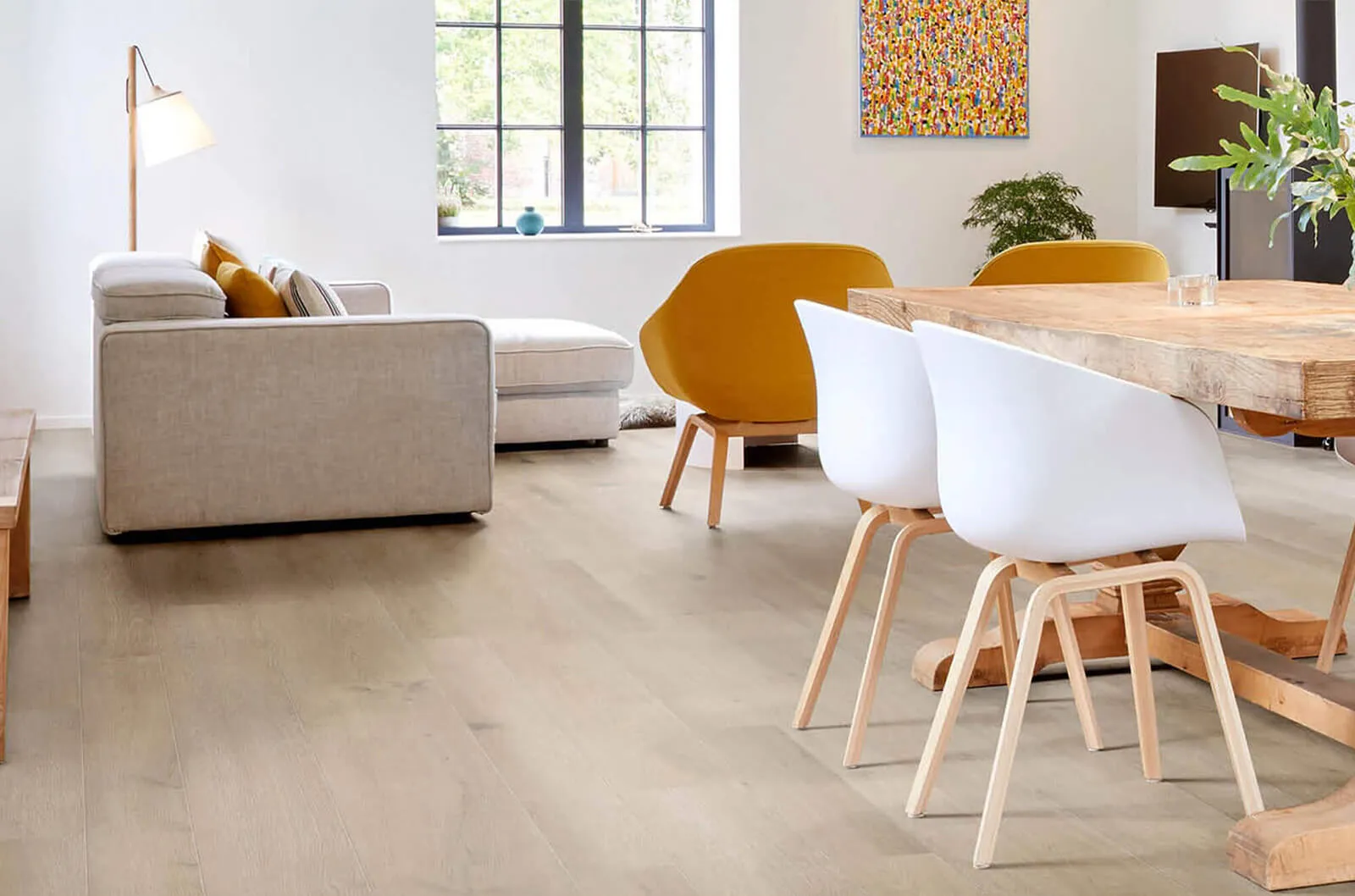 Essentials luxury vinyl flooring with natural light reflection