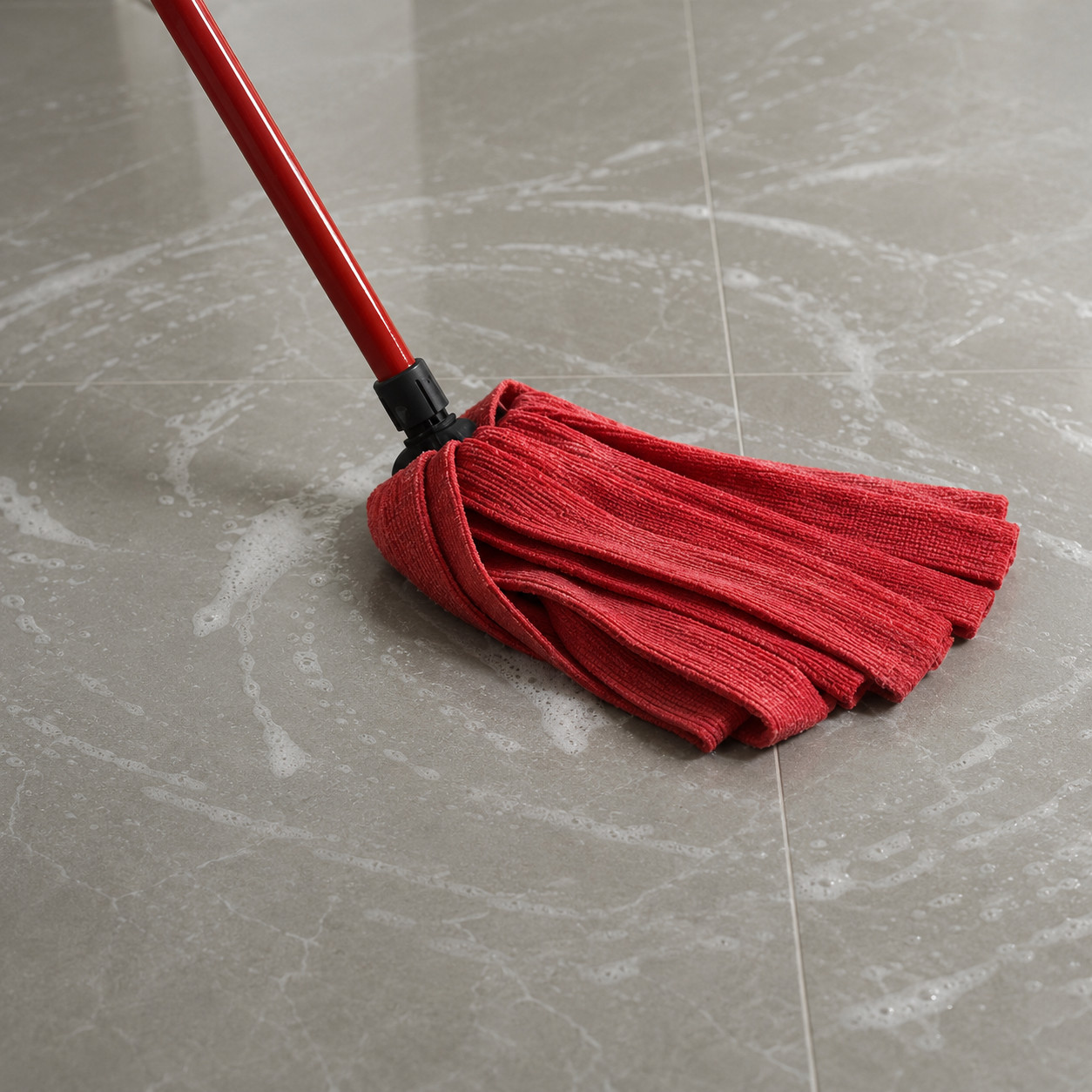 Damp-mopping a tile floor