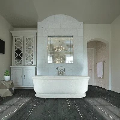 Karastan luxury vinyl flooring in a styled room | Color Interiors